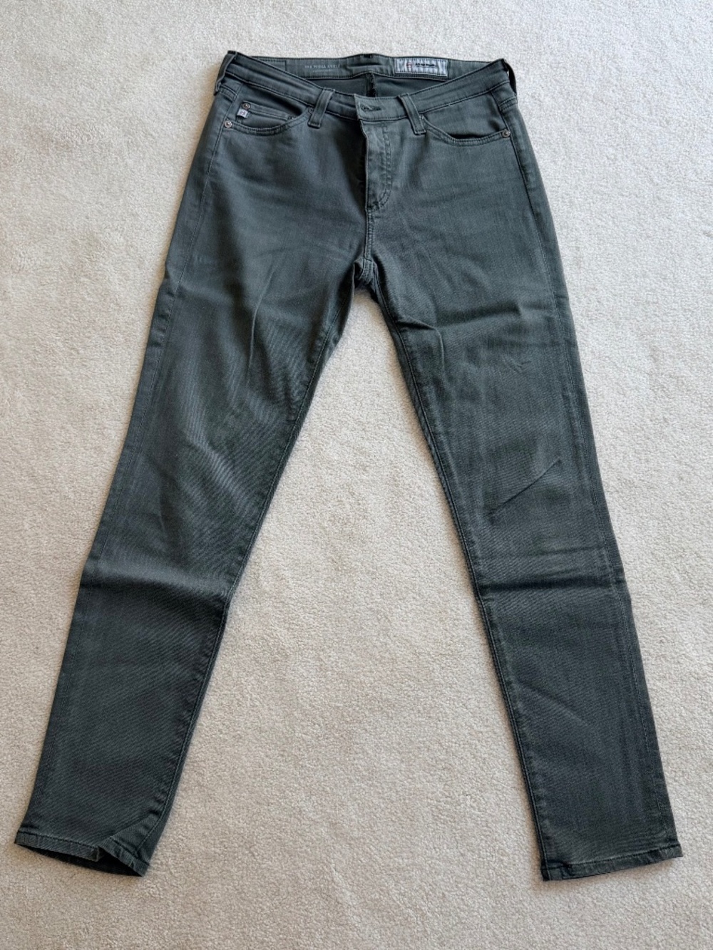 AG The Prima Ankle Mid-Rise Cigarette Jeans, Olive Green, Size 27R